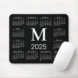 Schwarz-Weiß-Monogramm-Kalender 2025 Mousepad