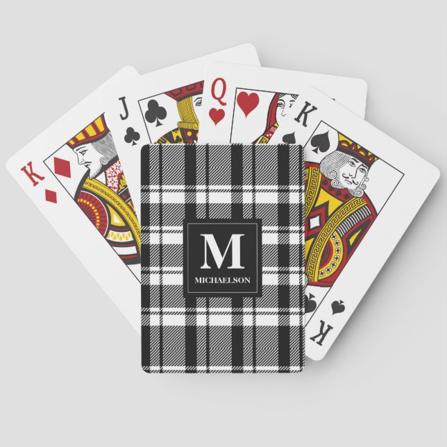 Schwarz-Weiß-Monogramm Kariert Spielkarten (Rückseite)