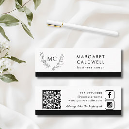 Schwarz-Weiß-Monogramm-Kräne Mini Visitenkarte