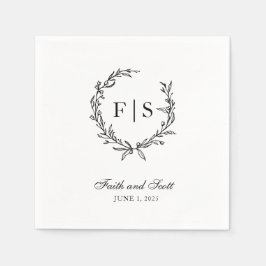 Schwarz-Weiß-Monogramm-Kranz Einweg-Napkins Serviette