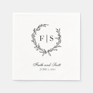 Schwarz-Weiß-Monogramm-Kranz Einweg-Napkins Serviette