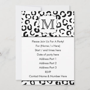 Schwarz-Weiß-Monogramm Leopard Print. Einladung