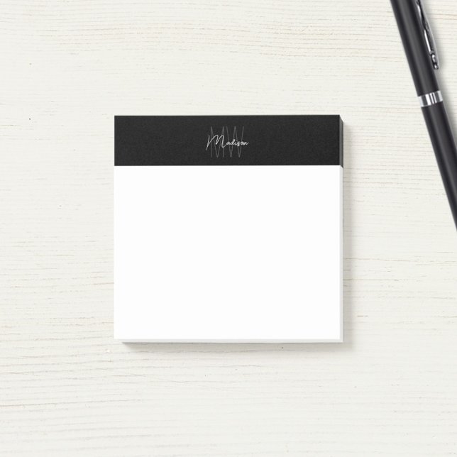Schwarz-Weiß-Monogramm-Logo Minimalistisch Post-it Klebezettel (Monogram Logo Black and White Modern Minimalist Post-it Notes)