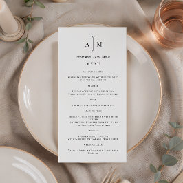 Schwarz-Weiß-Monogramm Minimale Hochzeitsprogramm Menükarte