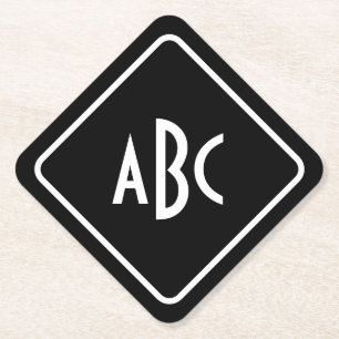 Schwarz-Weiß-Monogramm mit 3 Buchstaben diagonal Untersetzer