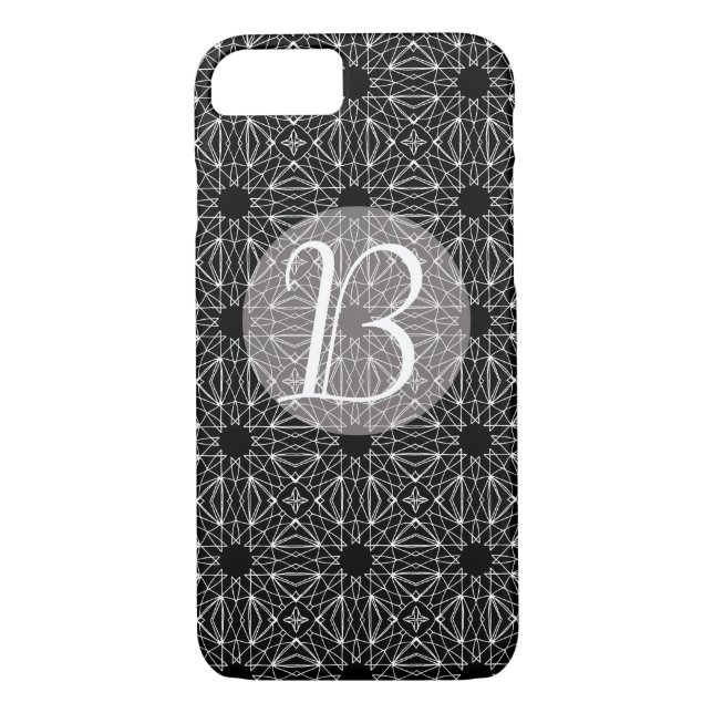 Schwarz-Weiß-Monogramm mit Muster Case-Mate iPhone Hülle (Rückseite)
