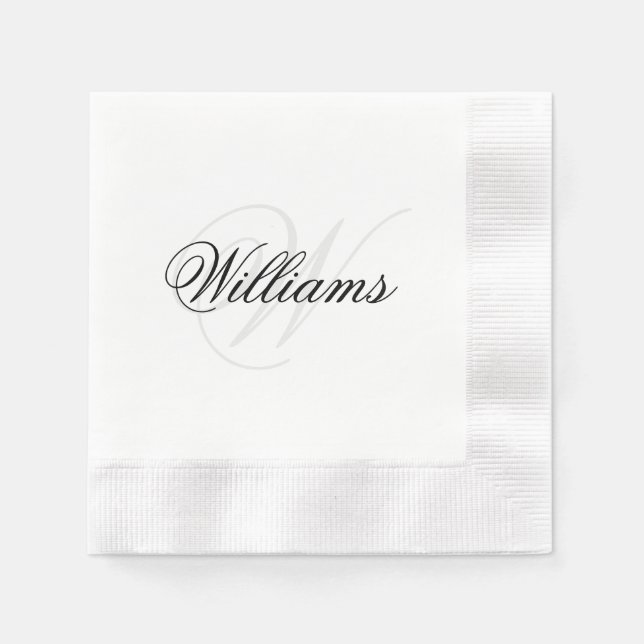 Schwarz-Weiß-Monogramm-Name Cocktail-Cocktail Serviette (Vorderseite)