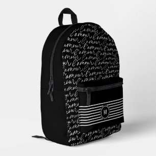 Schwarz-Weiß-Monogramm 'Paris träumt' Bedruckter Rucksack