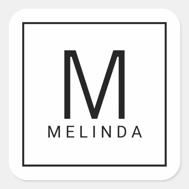 Schwarz-Weiß-Monogramm Quadratischer Aufkleber (Vorderseite)