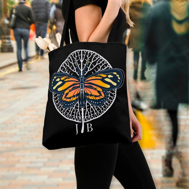 Schwarz-Weiß-Monogramm-Schmetterling Tasche (Von Creator hochgeladen)