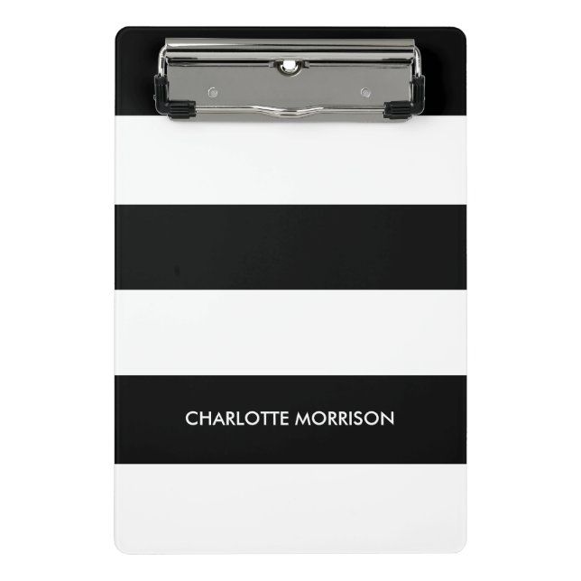 Schwarz-Weiß-Monogramm-Streifen Mini Klemmbrett (Vorderseite)
