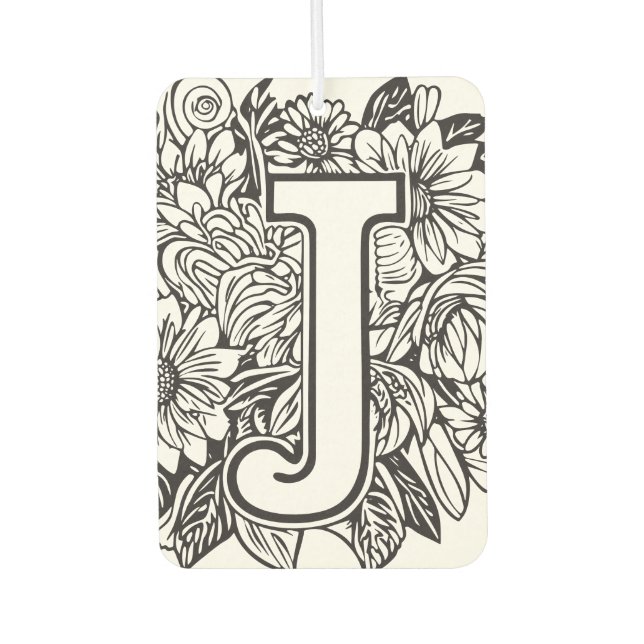 Schwarz-Weiß-Monogramm-Tinte im Tattoo-Style, Blum Autolufterfrischer (Vorderseite)