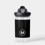Schwarz-Weiß-Monogramm Trinkflasche<br><div class="desc">Dieses moderne Design der Wasserflasche zeichnet sich durch einen schwarzen Hintergrund aus. Ihr Monogramm wird zunächst in fett weißem Text gedruckt und bietet einen schlichten,  stilvollen und dennoch beruflichen Look.</div>