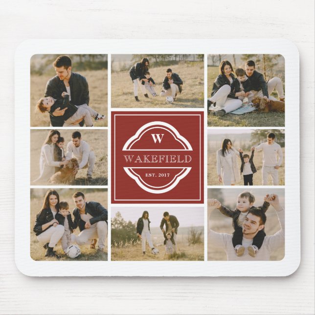 Schwarz-Weiß-Monogramm- und JahresfotoCollage Mousepad (Vorne)