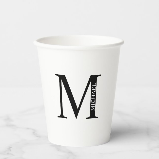 Schwarz-Weiß-Monogramm und Name Pap Pappbecher (Vorderseite)