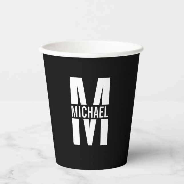 Schwarz-Weiß-Monogramm und Name Pap Pappbecher (Vorderseite)