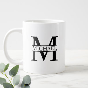 Schwarz-Weiß-Monogramm und Personalisierte Bezeic Jumbo-Tasse