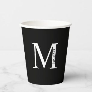 Schwarz-Weiß-Monogramm und Personalisierte Bezeich Pappbecher