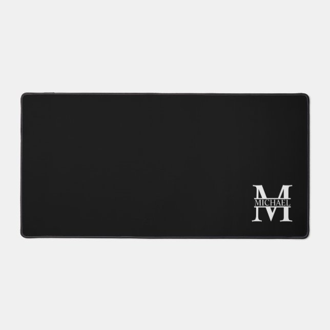 Schwarz-Weiß-Monogramm und Personalisierte Bezeich Schreibtischunterlage (Vorderseite)