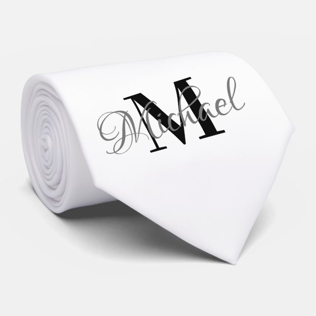 Schwarz-Weiß-Monogrammierer Necktie Krawatte (Gerollt)