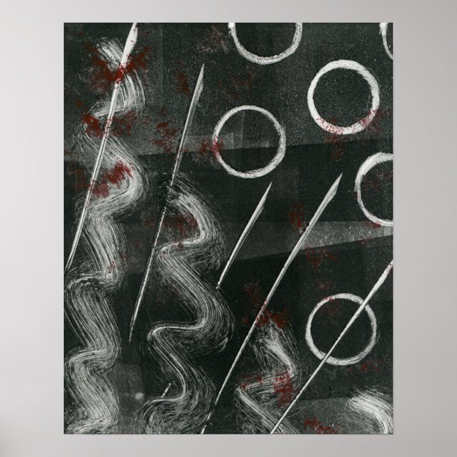 Schwarz-Weiß-Monoprint Abstrakt Poster (Vorne)