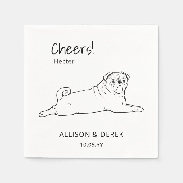 Schwarz-Weiß-Mops Cheers Hunde Hochzeit Serviette (Vorderseite)