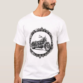 Schwarz-Weiß-Motorrad-Grafik T-Shirt