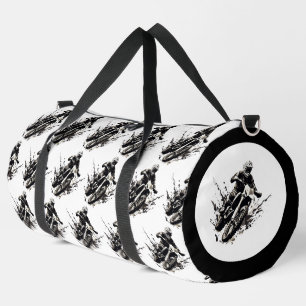 Schwarz-Weiß-Motorradfahrer Groß Duffle Bag