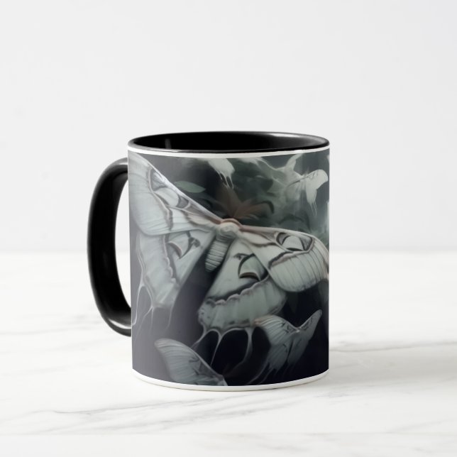 Schwarz-Weiß-Motte-Tasse Tasse (Vorderseite Links)