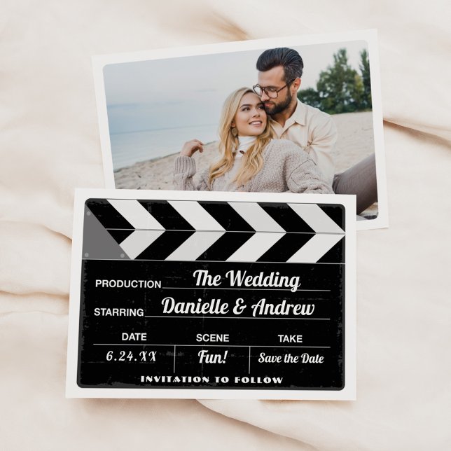 Schwarz-Weiß-Movie Clap Board Hochzeit Save The Date (Von Creator hochgeladen)