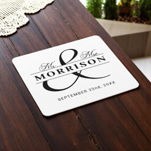 Schwarz-weiß Mr. Monogram Wedding Rechteckiger Pappuntersetzer
