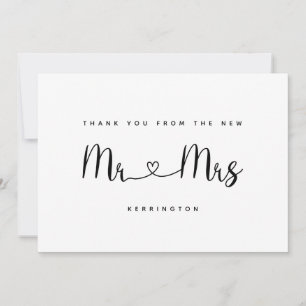 Schwarz Weiß Mr & Mrs Gold Chevron Muster Hochzeit Dankeskarte