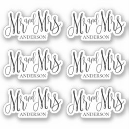 Schwarz-Weiß mr und mrs. Modernes Hochzeitsskript Aufkleber