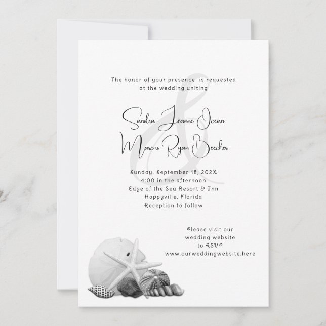 Schwarz-Weiß-Muschel-Hochzeitseinladungen Einladung (Vorderseite)