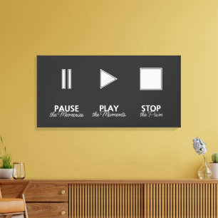 Schwarz-Weiß-Musik-Player Pause Abspielen stoppen Leinwanddruck