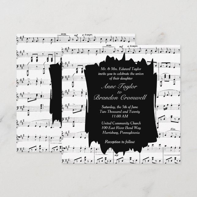 Schwarz-Weiß-Musik Thema Hochzeit Einladung (Vorne/Hinten)