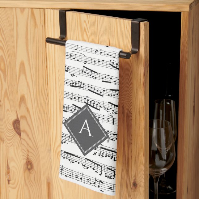 Schwarz-Weiß-Musikernotizen, benutzerdefinierte Mo Geschirrtuch (Drittel gefaltet)