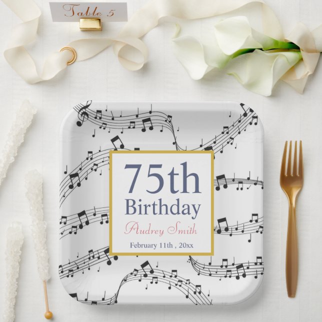 Schwarz-Weiß-Musiknote Musiker Geburtstag Pappteller (Hochzeit)