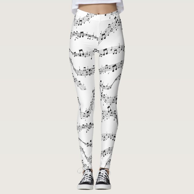 Schwarz-Weiß-Musiknote-Mustermusiker Leggings (Vorderseite)
