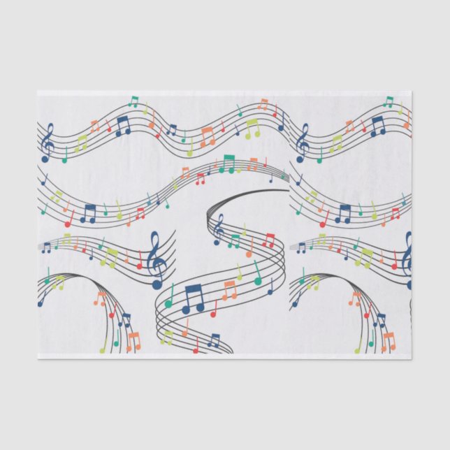 Schwarz-Weiß-Musiknote-Mustermusiker Seidenpapier (Vorderseite)