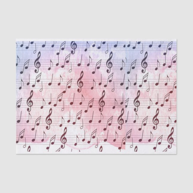 Schwarz-Weiß-Musiknote-Mustermusiker Seidenpapier (Vorderseite)