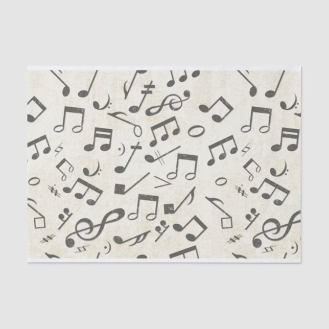 Schwarz-Weiß-Musiknote-Mustermusiker Seidenpapier (Vorderseite)