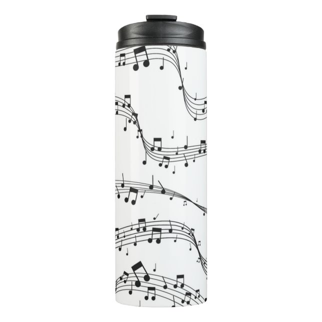 Schwarz-Weiß-Musiknote-Mustermusiker Thermosbecher (Vorderseite)