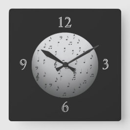 Schwarz-Weiß-Musiknoten> Musikmauer Quadratische Wanduhr