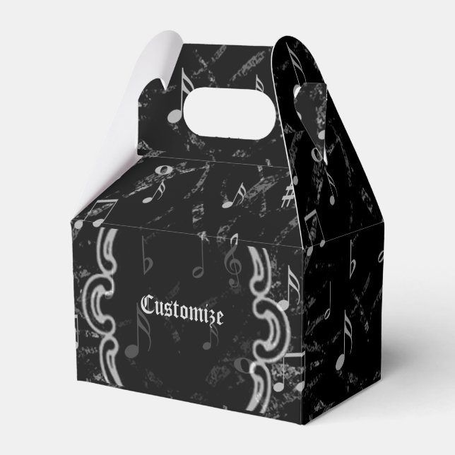 Schwarz-Weiß-Musiknoten Muster-Gable-Favor-Box Geschenkschachtel (Vorderseite)