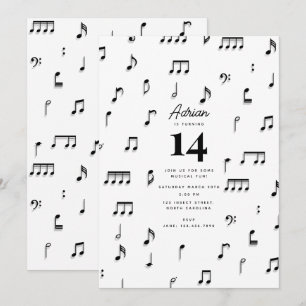 Schwarz-Weiß-Musiknotensymbol Geburtstagsfeier Einladung