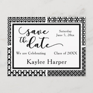 Schwarz-Weiß-Muster-Abschluss Save the Date Ankündigungspostkarte