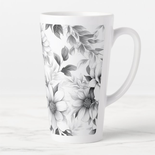 Schwarz-Weiß-Muster Ästhetik Latte Tasse (Rechts)