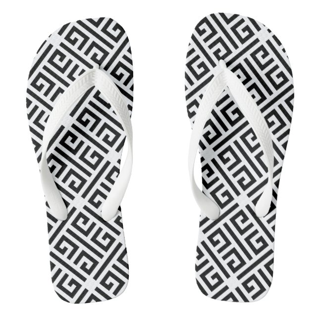 Schwarz-Weiß-Muster für griechisches Schlüsselmust Flip Flops (Fußbett)