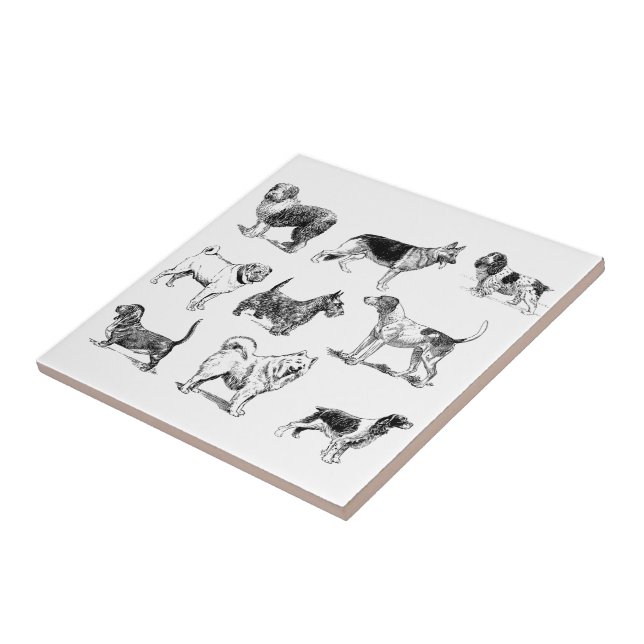 Schwarz-Weiß-Muster für Vintage Hunde Fliese (Seite)